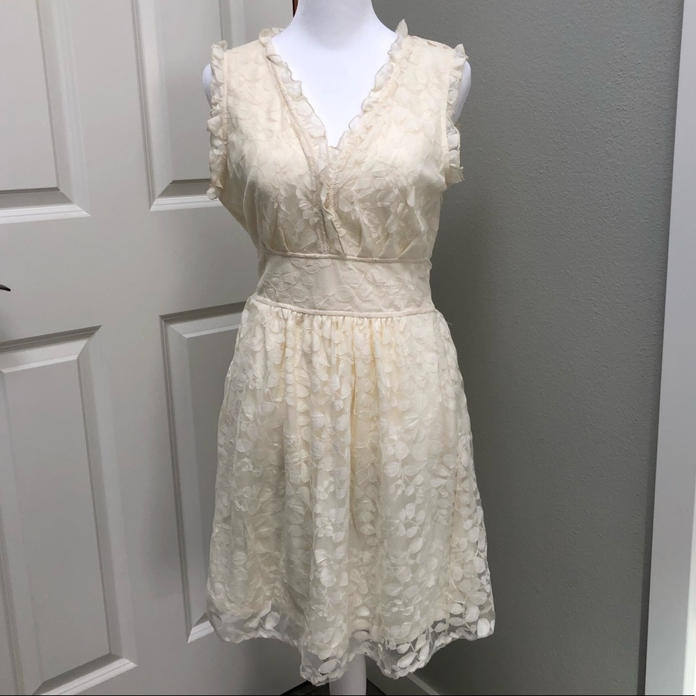 AMERICAN RAG SHORT SLEEVE V NECK KNEE LENGTH DRESS LACE CREAM SMALL NWT